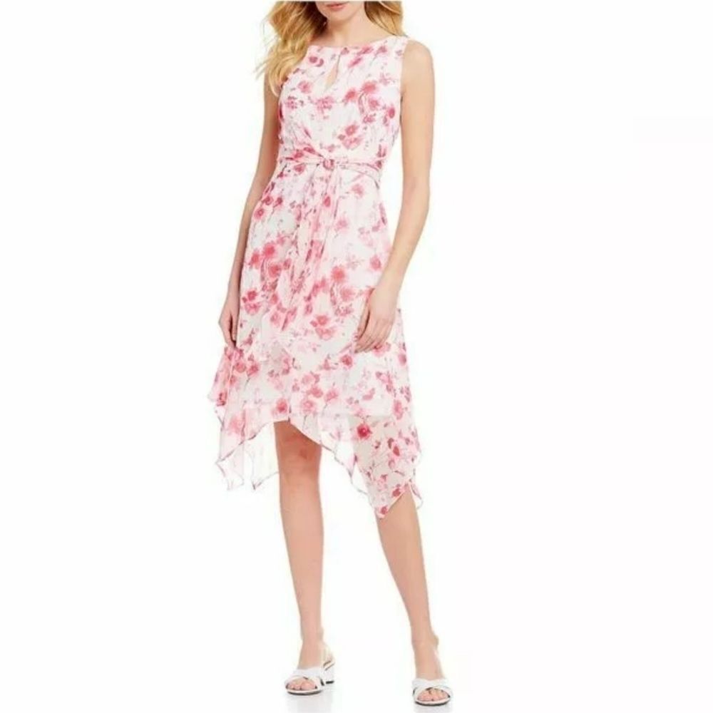 Karl Lagerfeld Floral Print Handkerchief Hem Midi